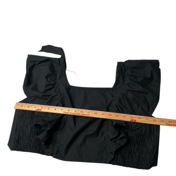 HT 360 Collective Elegant Black Ruffled Open Tie-Back Crop Top 100% Cotton, 2XL - Picture 4 of 11